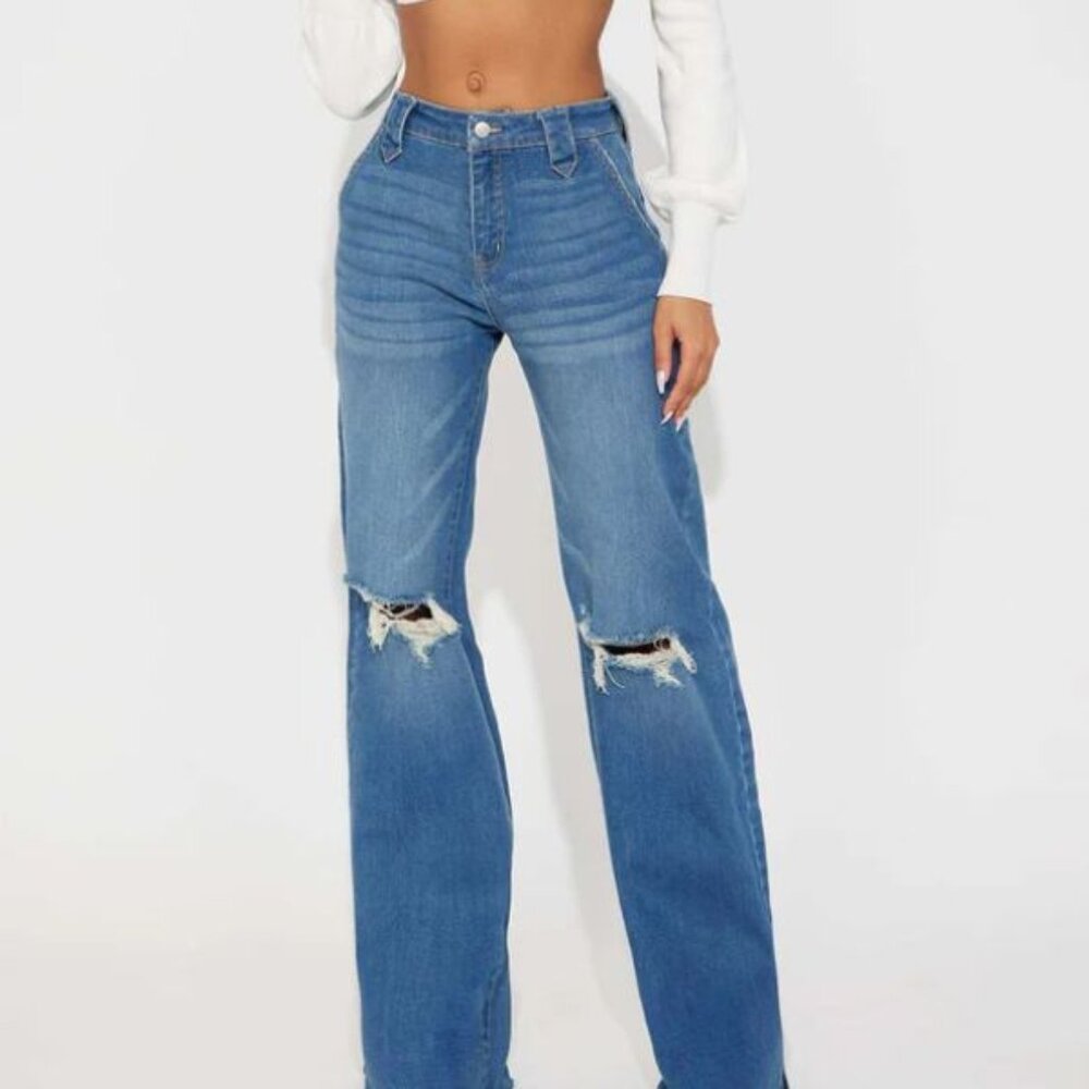 NWT Tall Doubling Down Ripped Flare Jeans Medium Wash